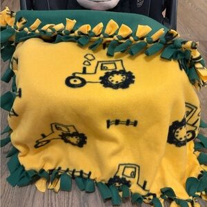 Kids Tractor Fleece Blanket - Yellow and Green